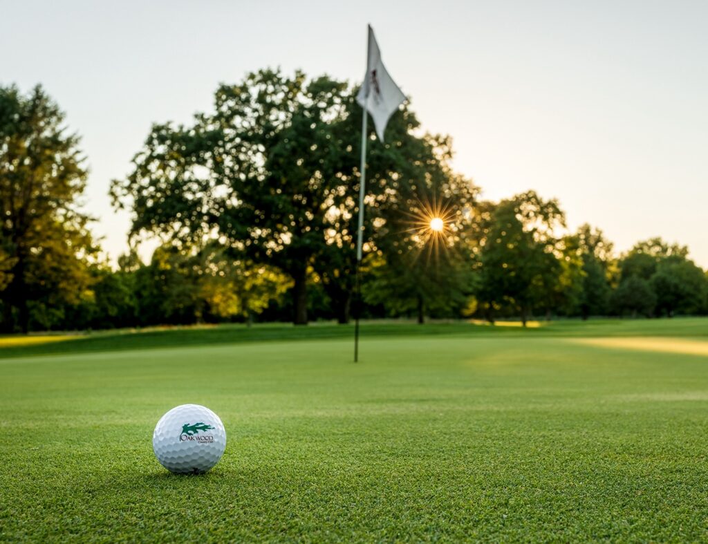 Golf ball on a green at Oakwood Country Club.